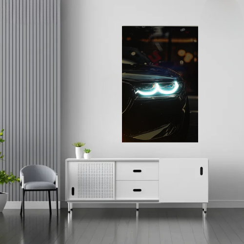 Premium BMW With White Headlight | LED Neon Frame Poster