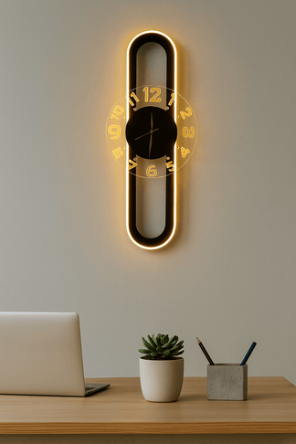 Modern Vertical LED Wall Clock  -  Glowing Nordic Minimalist Design Silent Wall Clock