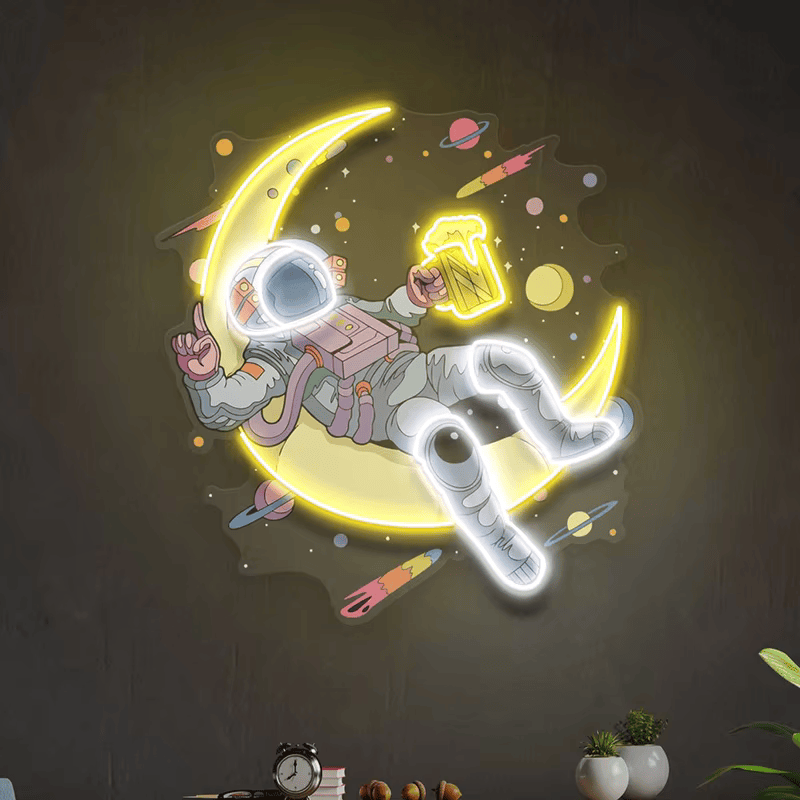 Astronauts Lying on Moon Neon Signs