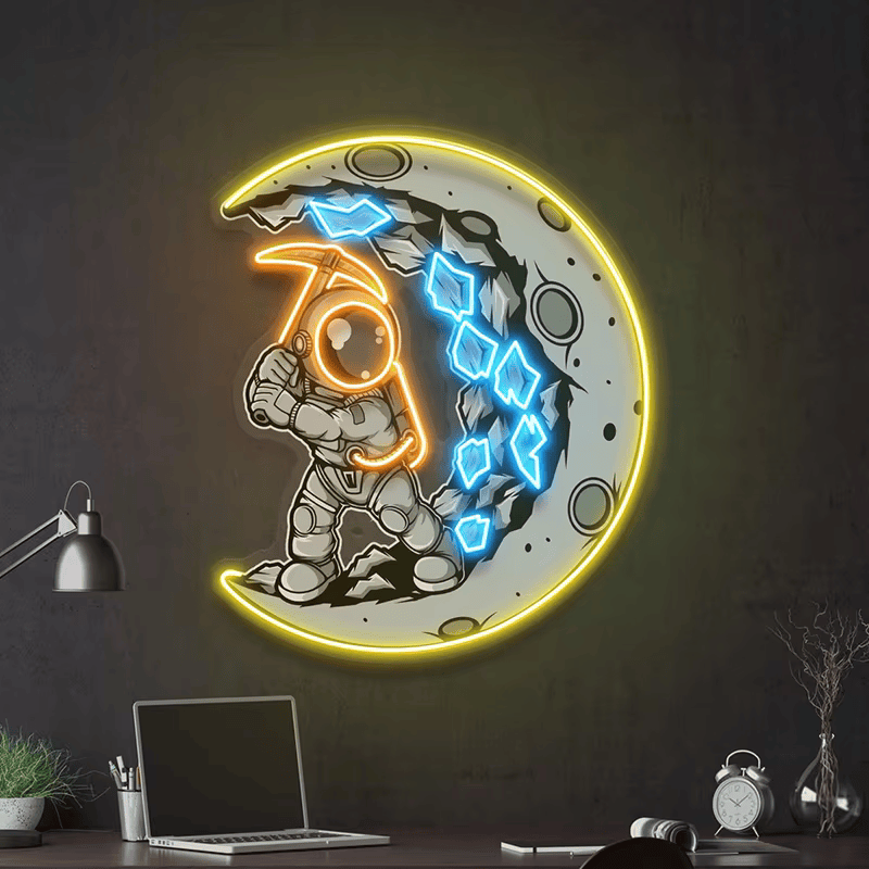 Astronauts Lying on Moon Neon Signs