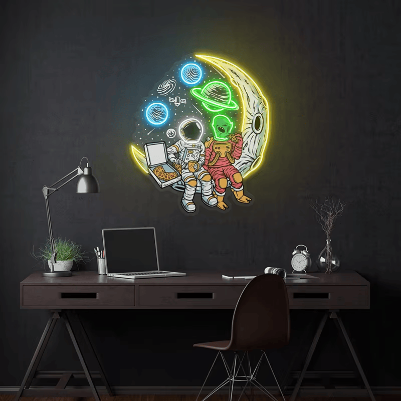 Astronauts Lying on Moon Neon Signs