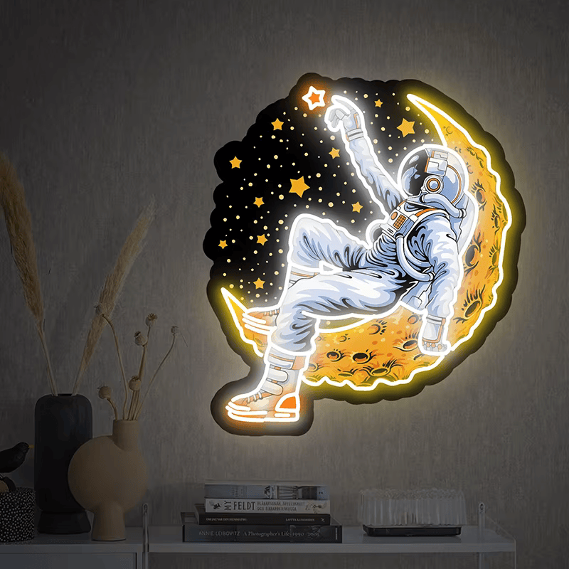Astronauts Lying on Moon Neon Signs