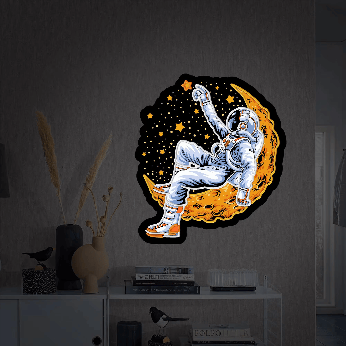 Astronauts Lying on Moon Neon Signs