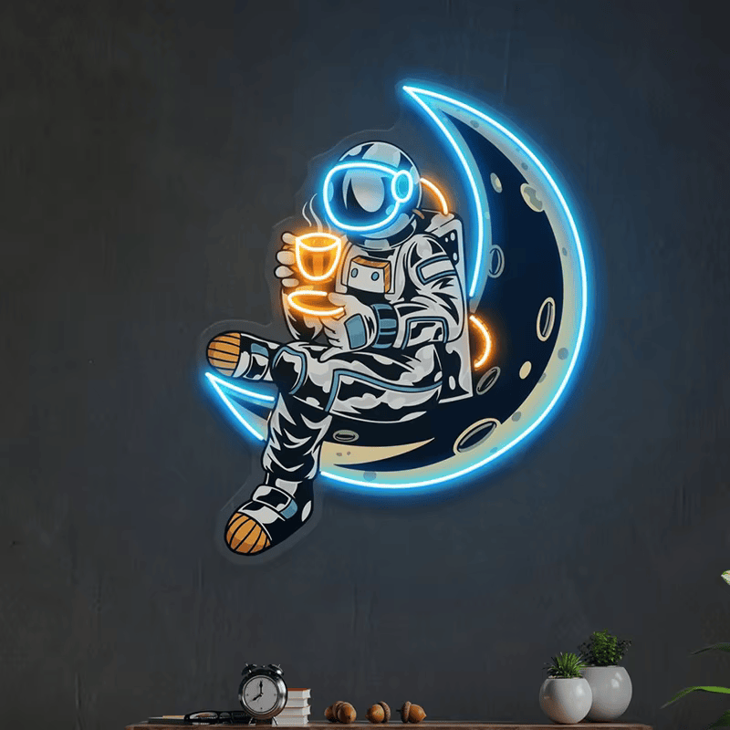 Astronauts Lying on Moon Neon Signs