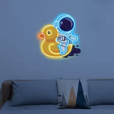 Astronauts Lying on Moon Neon Signs