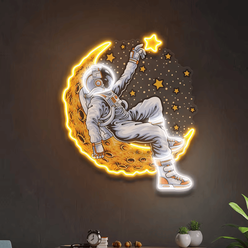 Astronauts Lying on Moon Neon Signs