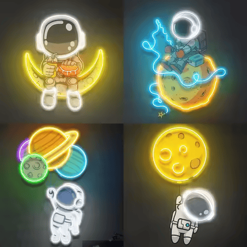 Astronauts Lying on Moon Neon Signs