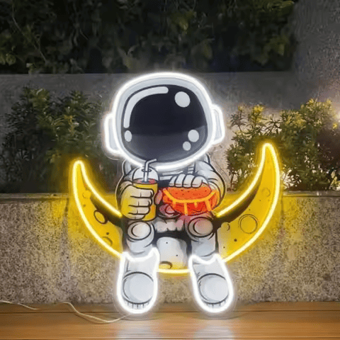 Astronauts Lying on Moon Neon Signs